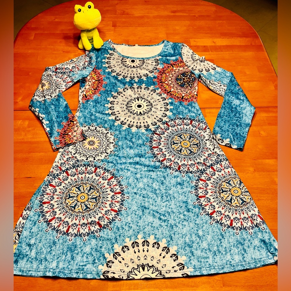 Blue Mandala Long Sleeve Dress